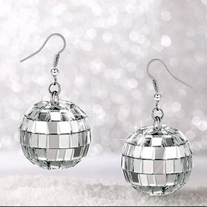 925 Sterling Silver Y2K Dangle 1" Disco Ball Earrings, Handmade Jewelry